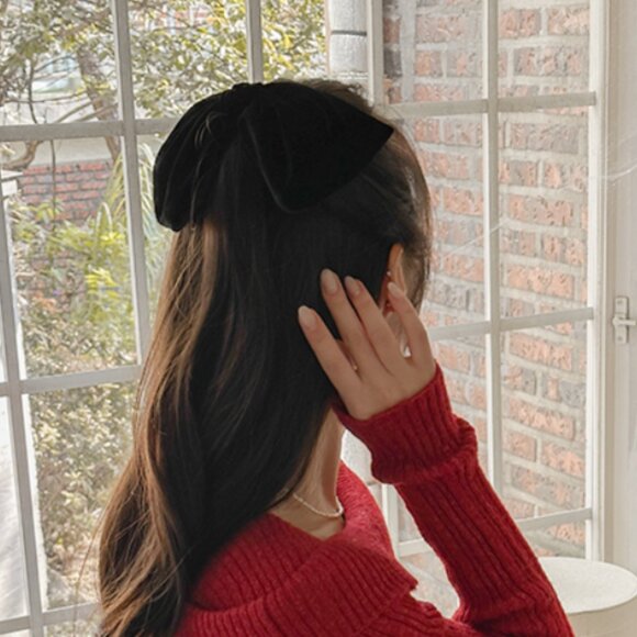 Velvet Wine Burgundy Bow Ribbon Hair Barrette - Picture 3 of 5